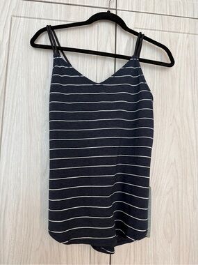 lululemon athletica Navy and White Striped V-Neck tank